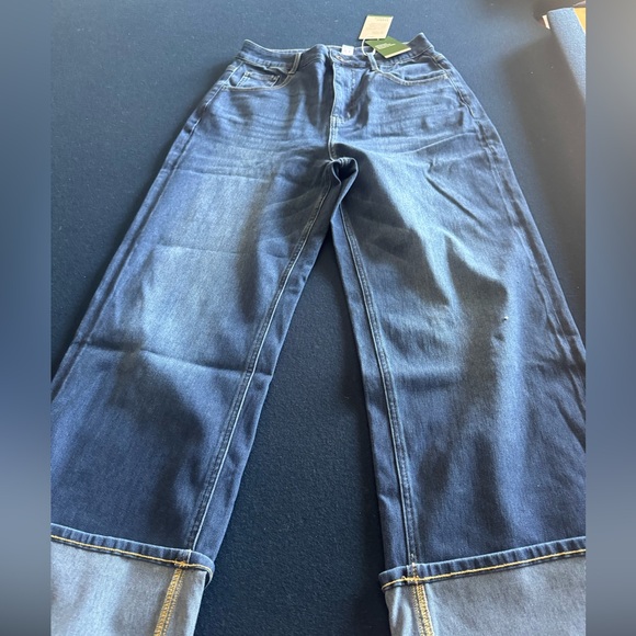 Women's Denim Blue Wide-Leg Jeans with cuffs💙soft stretchy cute comfy- zoom in👀 - Picture 10 of 16